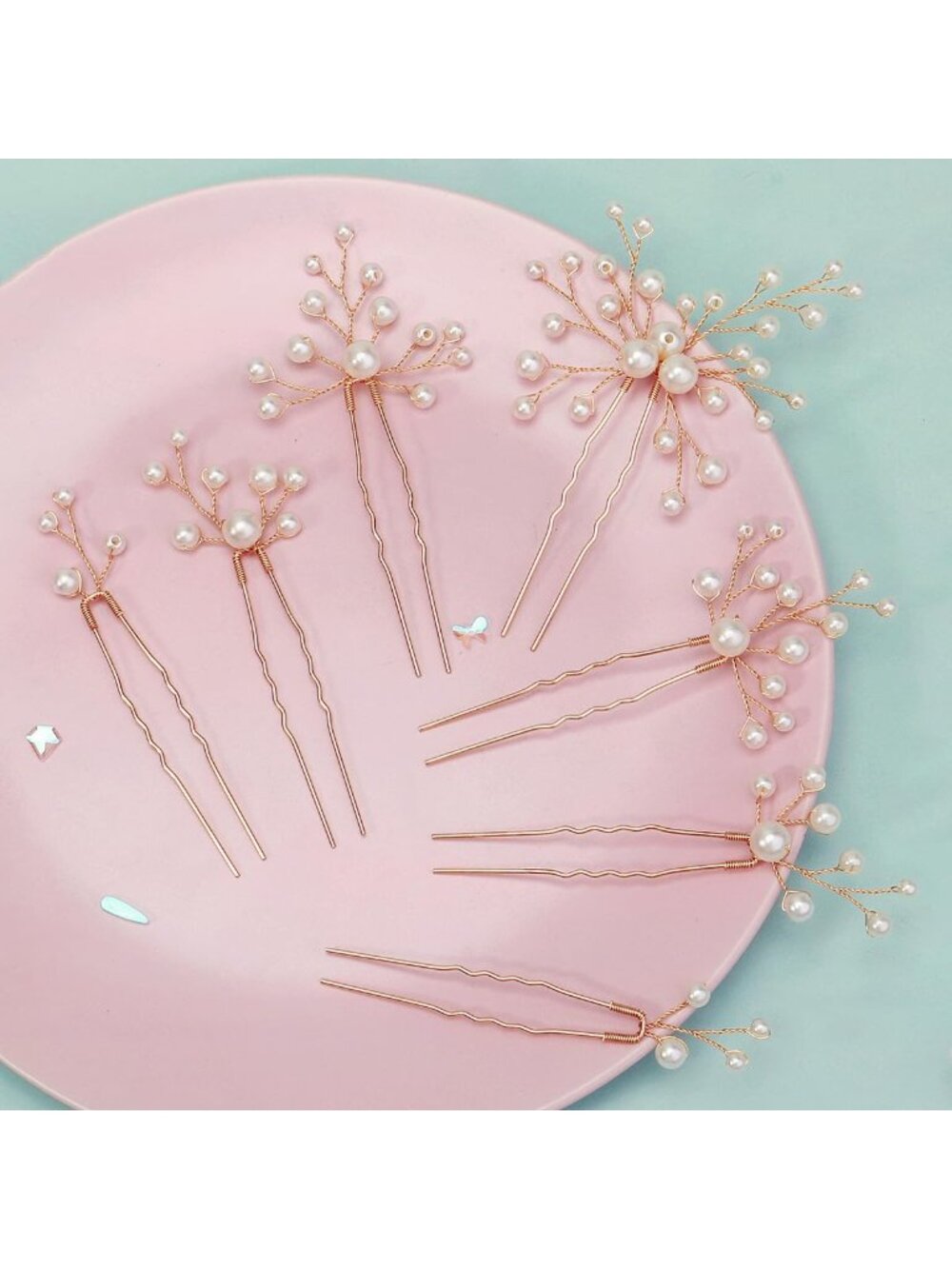 Women's 7 Pieces Rhinestone Crystal Handmade Bridesmaid Floral Pearl Hair Pins